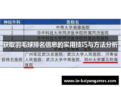 获取羽毛球排名信息的实用技巧与方法分析