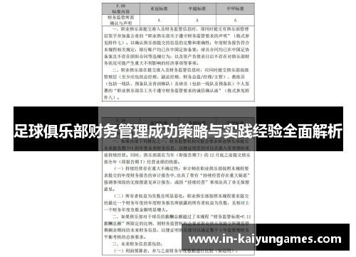 足球俱乐部财务管理成功策略与实践经验全面解析 足球俱乐部财务管理成功策略与实践经验全面解析
