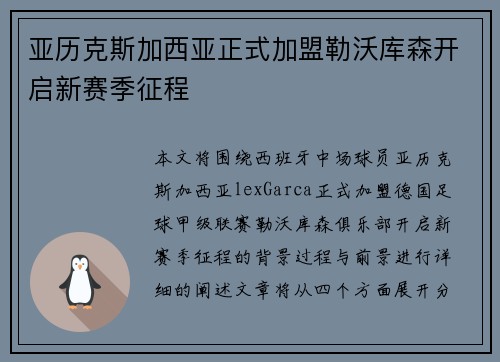 亚历克斯加西亚正式加盟勒沃库森开启新赛季征程 亚历克斯加西亚正式加盟勒沃库森开启新赛季征程
